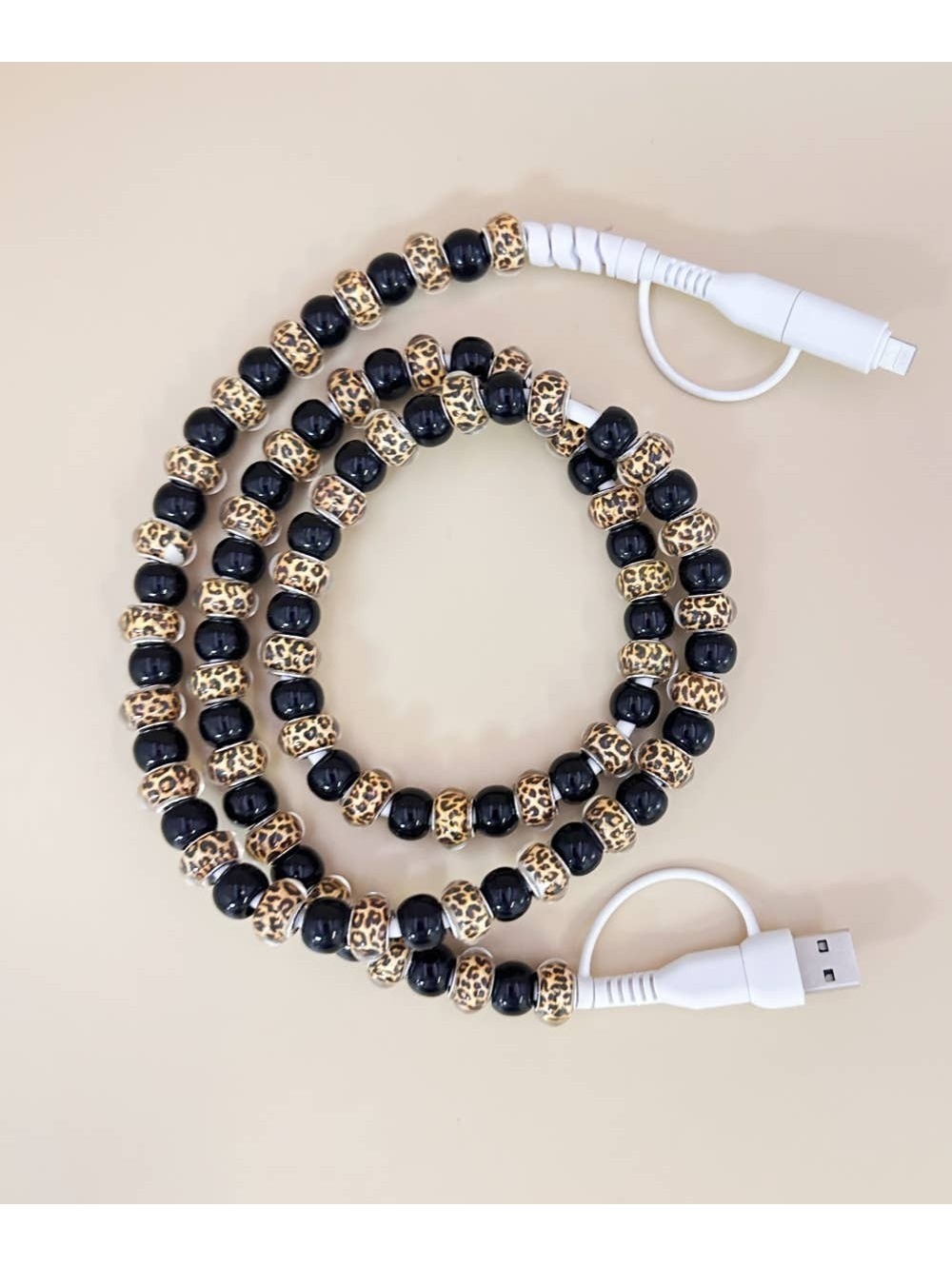 Leopard Beaded 4-in-1 Phone Charging Cable USB-C Lightning